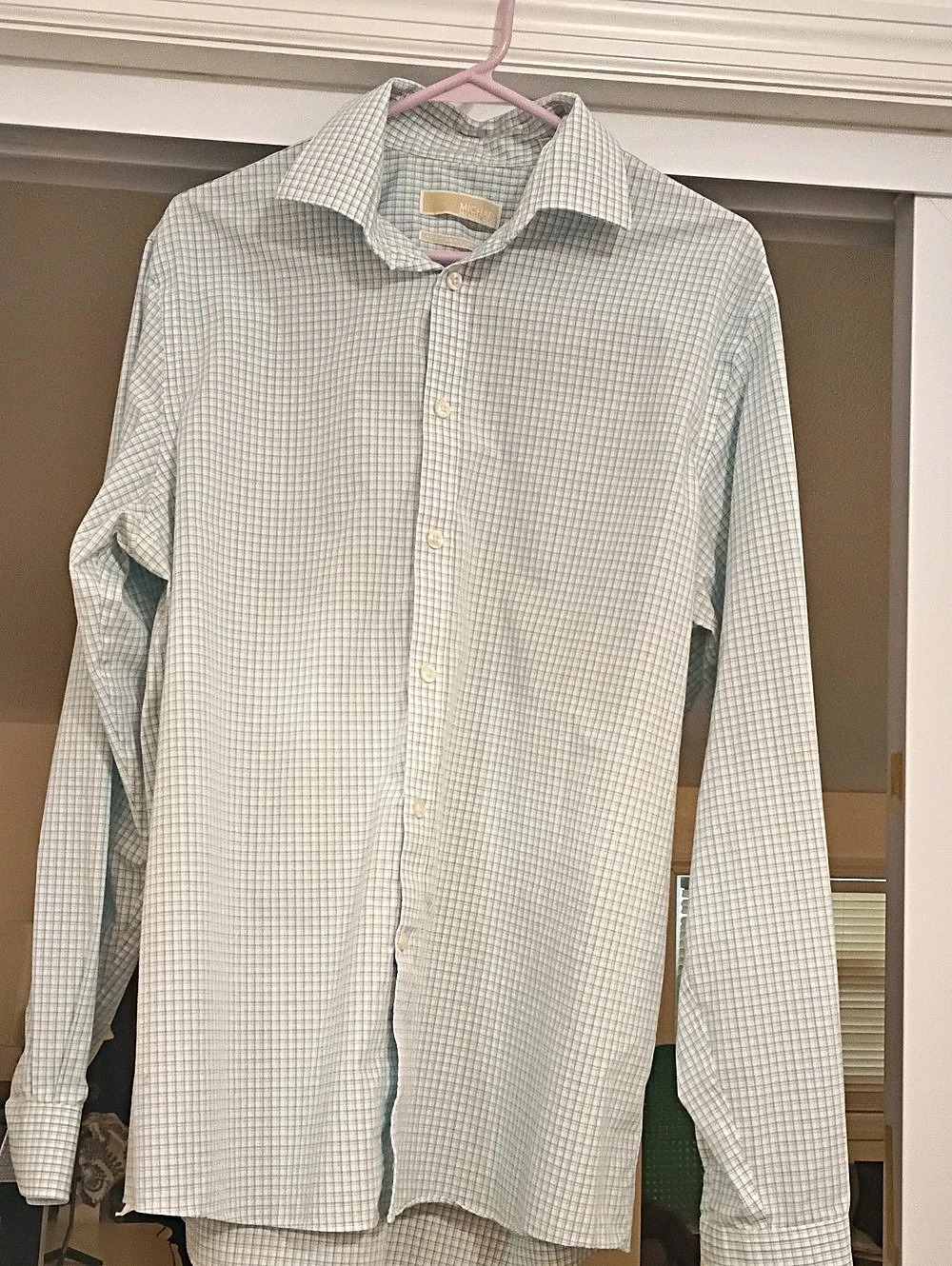 Michael Kors Plaid Button Down Shirt in White & Blue